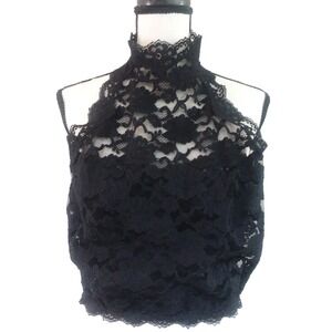 Victoria's Secret Black Floral Accent Lace Halter Top High Neck Bralette 36B USA